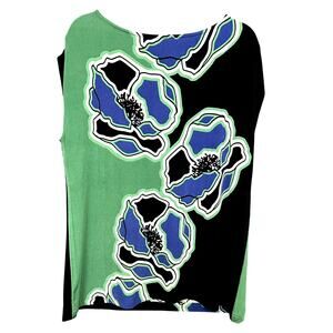Chico's Travelers Collection Blue + Green Floral Blouse Size 12/14